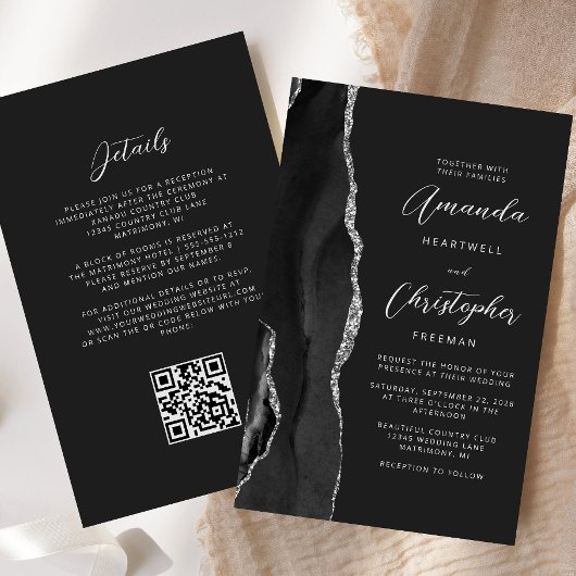 Budget Black Silver Agate Dark QR Code Hochzeit