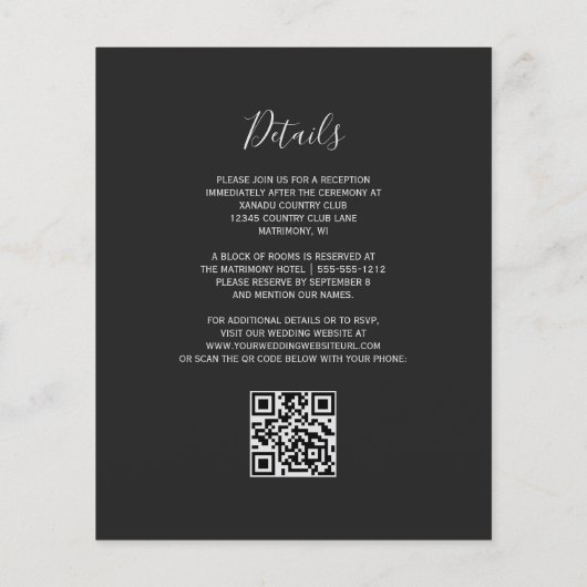 Budget Black Silver Agate Dark QR Code Hochzeit (Rückseite)