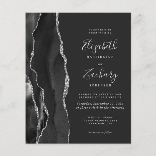 Budget Black Silver Agate Dark QR Code Hochzeit (Vorderseite)