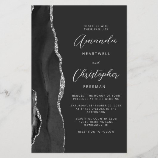 Budget Black Silver Agate Dark QR Code Hochzeit (Vorderseite)