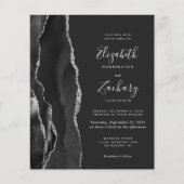 Budget Black Silver Agate Dark Wedding Einladung (Vorderseite)