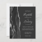 Budget Black Silver Agate Dark Wedding Einladung (Vorderseite)