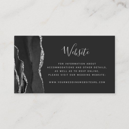 Budget Black Silver Agate Dark Wedding QR Code Begleitkarte (Vorderseite)