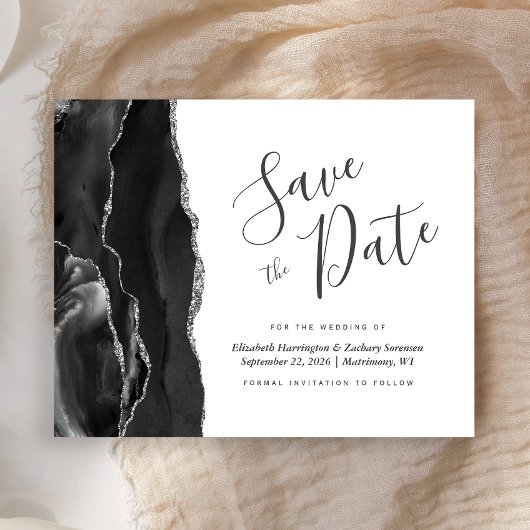 Budget Black Silver Agate Save the Date Card