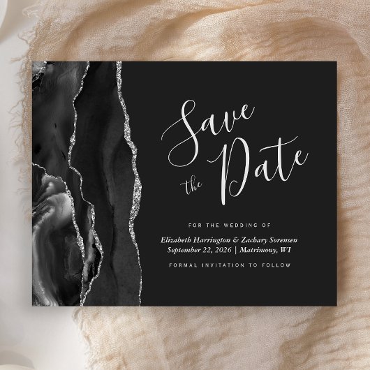 Budget Black Silver Agate Save the Date Card