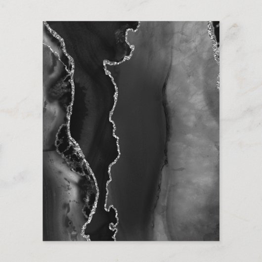 Budget Black Silver Agate Skript Wedding Menü (Rückseite)