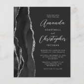 Budget Black Silver Agate Slate Wedding Einladung (Vorderseite)
