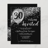 Budget Black Silver Balloon Einladung zum Geburtst (Vorne/Hinten)