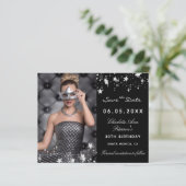 Budget Black Silver Foto Geburtstag Save the Date (Stehend Vorderseite)