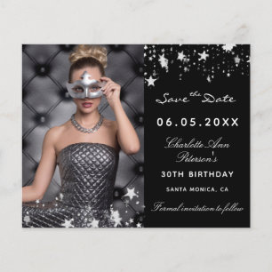 Budget Black Silver Foto Geburtstag Save the Date