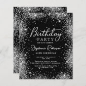 Budget Black Silver Glitzer 40. Geburtstag Einladu (Vorne/Hinten)
