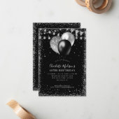 Budget Black Silver Glitzer Balloon Beleuchtung Ge Mitteilungskarte (Vorderseite/Rückseite Beispiel)
