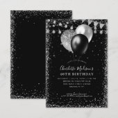 Budget Black Silver Glitzer Balloon Beleuchtung Ge Mitteilungskarte (Vorne/Hinten)