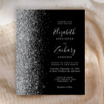 Budget Black Silver Glitzer Einladung<br><div class="desc">Die links Kulisse dieser eleganten,  modernen Hochzeitseinladung besticht durch eine silberne Imitat-Glitzer-Grenze. Der individuell anpassbare Text kombiniert handschriftlich,  kopperplate und kursiv Schriftart auf schwarzem Hintergrund. Die Rückseite ist in Schwarz und Silber gehalten.</div>