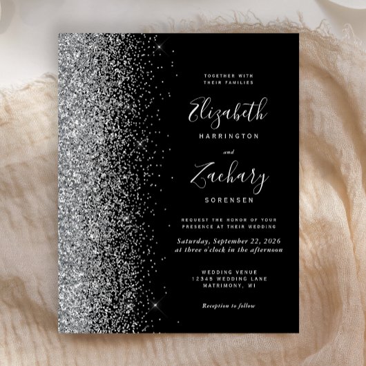 Budget Black Silver Glitzer Einladung