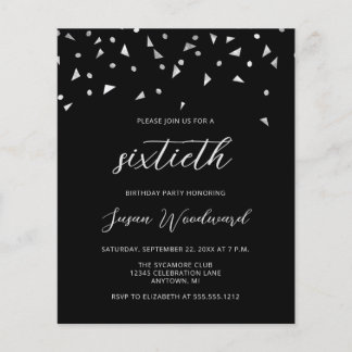 Budget Black Silver Script 60. Geburtstag Einladun