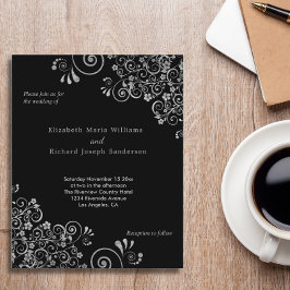 Budget Black Silver Wirbel Hochzeitseinladung