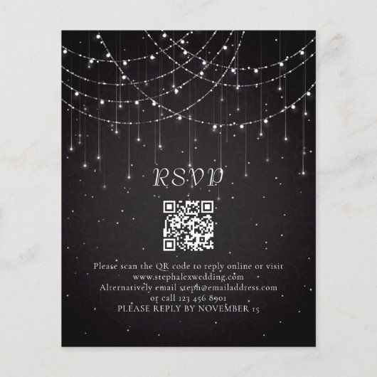 Budget Black String Lights QR Code Wedite Einladun (Rückseite)