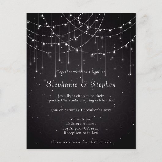 Budget Black String Lights QR Code Wedite Einladun (Vorderseite)