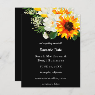 Budget Black Sunflower & Whi Floral Save the Date
