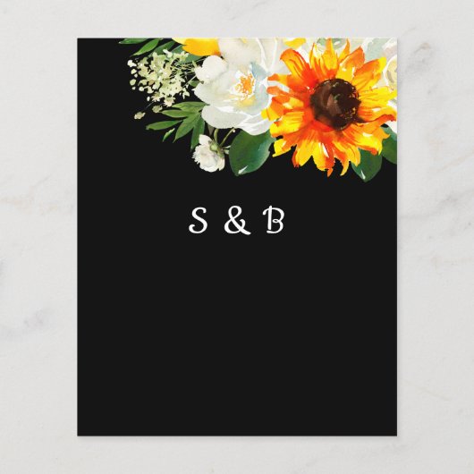 Budget Black Sunflower & Whi Floral Save the Date Flyer (Hinten)