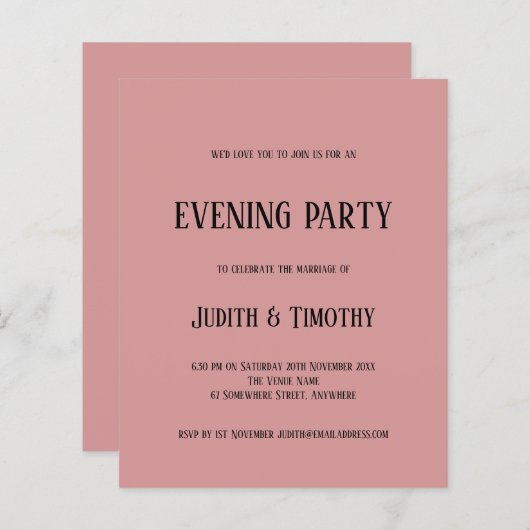 Budget Black Text Dusty Pink Abend Party laden (Vorne/Hinten)