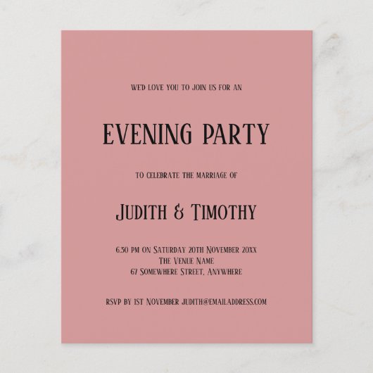 Budget Black Text Dusty Pink Abend Party laden (Vorderseite)