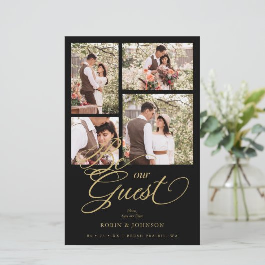 Budget Black Trendy Collage 4 Photos Luxury Script (Stehend Vorderseite)