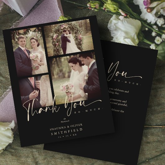 Budget Black Trendy Collage Wedding 4 Fotos Danke