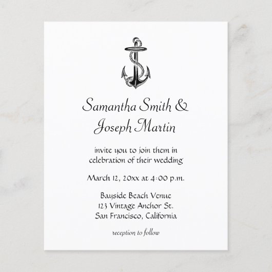 Budget Black Vintag Anchor Wedding Einladung (Vorderseite)