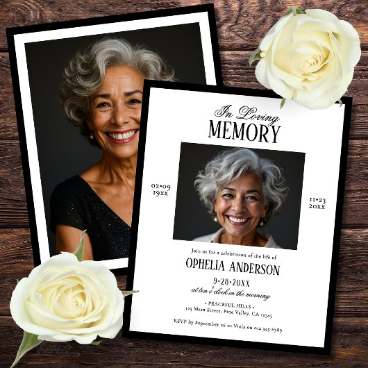 Budget Black & White 2-Foto Beerdigung Einladung