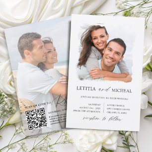 Budget Black & White 2 Foto QR Einladung Hochzeit