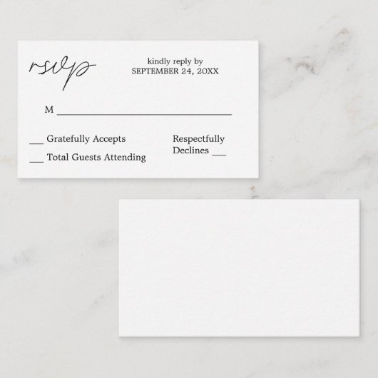 Budget Black & White Calligrafy 3 UAWG no Meal Begleitkarte (Vorne/Hinten)