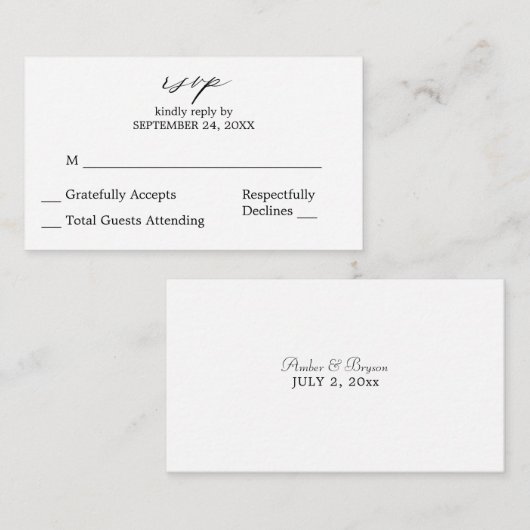 Budget Black & White Calligraphy 2SM No Meal UAWG Begleitkarte (Vorne/Hinten)