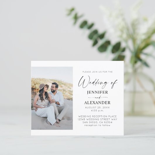 Budget Black & White Calligraphy Einfache Hochzeit (Stehend Vorderseite)