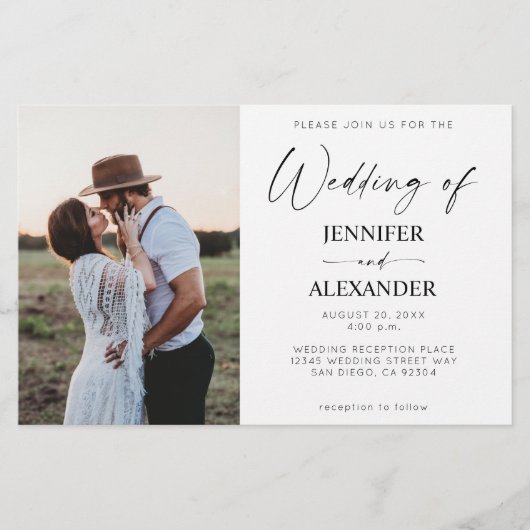 Budget Black & White Calligraphy Einfache Hochzeit (Vorderseite)