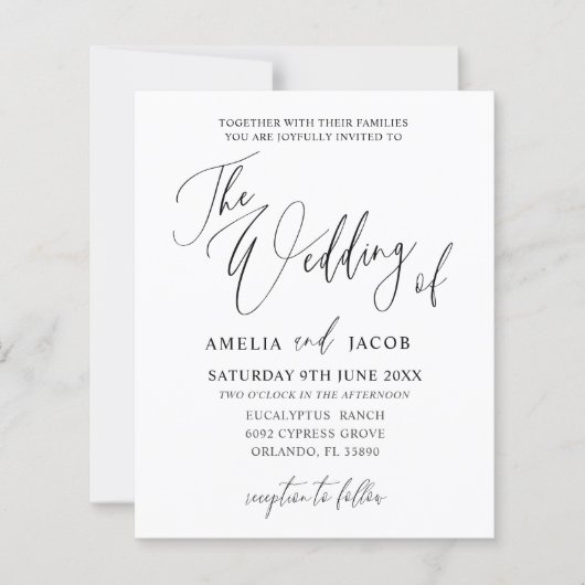 Budget Black & White Calligraphy QR Code Hochzeit (Vorderseite)