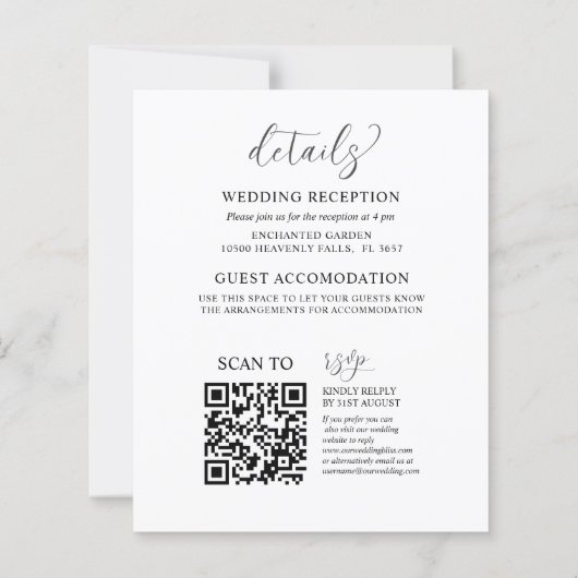 Budget Black & White Calligraphy QR Code Hochzeit (Rückseite)