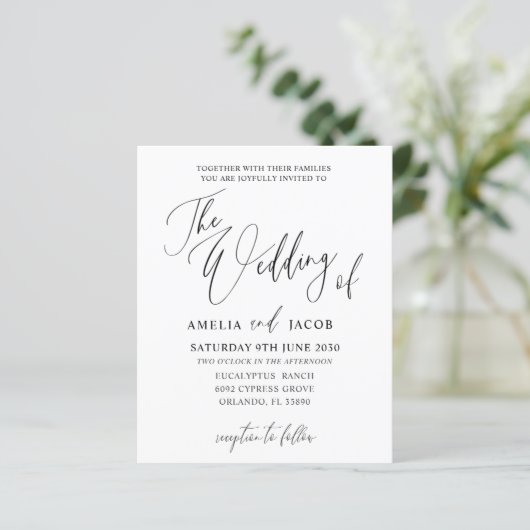 Budget Black & White Calligraphy QR Code Hochzeit (Stehend Vorderseite)