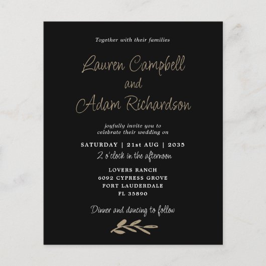 Budget Black & White Classy Einladung (Vorderseite)