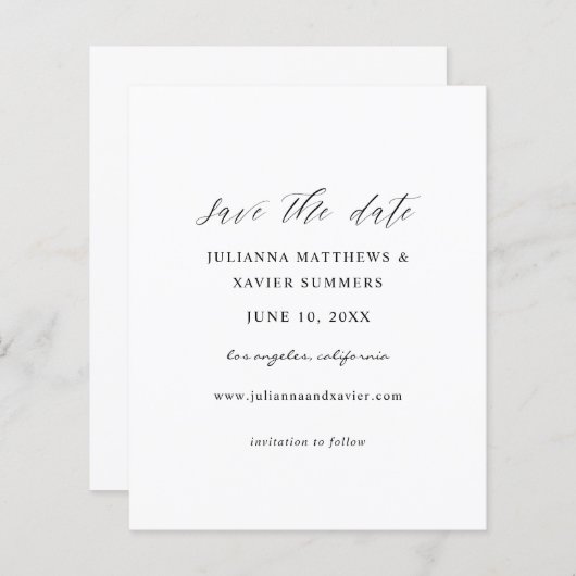 Budget Black & White Elegant Save the Date (Vorne/Hinten)
