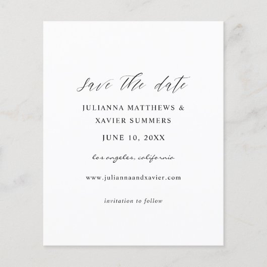 Budget Black & White Elegant Save the Date (Vorderseite)