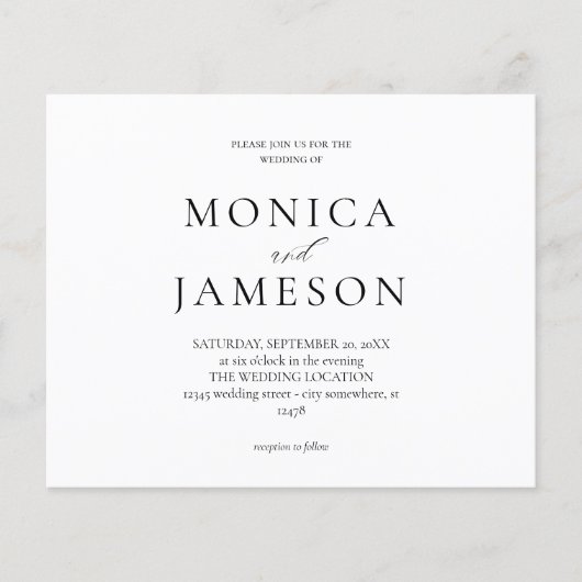 Budget Black & White Modern Wedding 2 Flyer (Vorne)