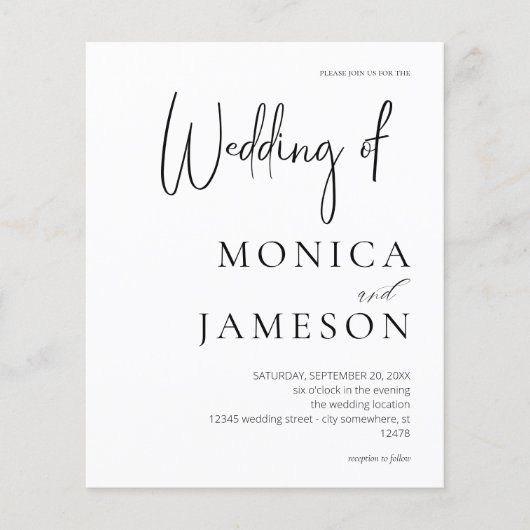Budget Black & White Moderne Hochzeit 3 Flyer (Vorne)
