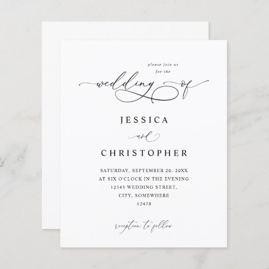 Budget Black & White Moderne Kalligraphie 3 Hochze (Vorne/Hinten)