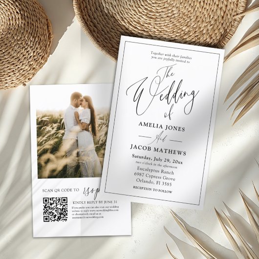 Budget Black & White QR Code Einladung zum Hochzei