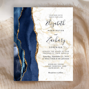 Budget Blau Achat Gold Marmor Hochzeitseinladung