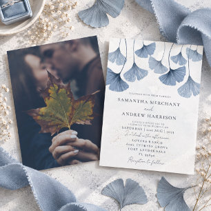 Budget Blau Ginkgo Hochzeitseinladung