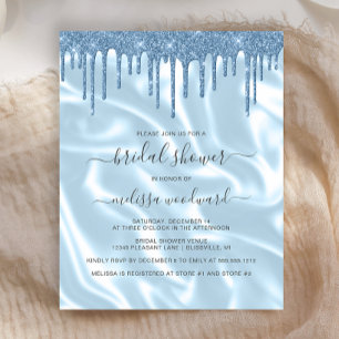 Budget Blau Glitter Satin Brautparty-Einladung