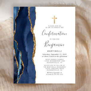 Budget Blau Gold Achat Konfirmations Einladung